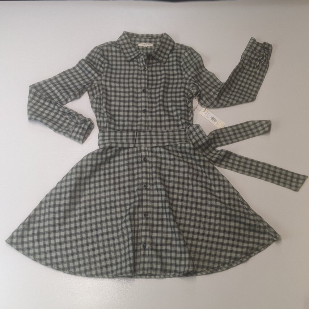 NWT Copper Key Size XS Flannel Midi Dress Grayish Green/Black Plaid
